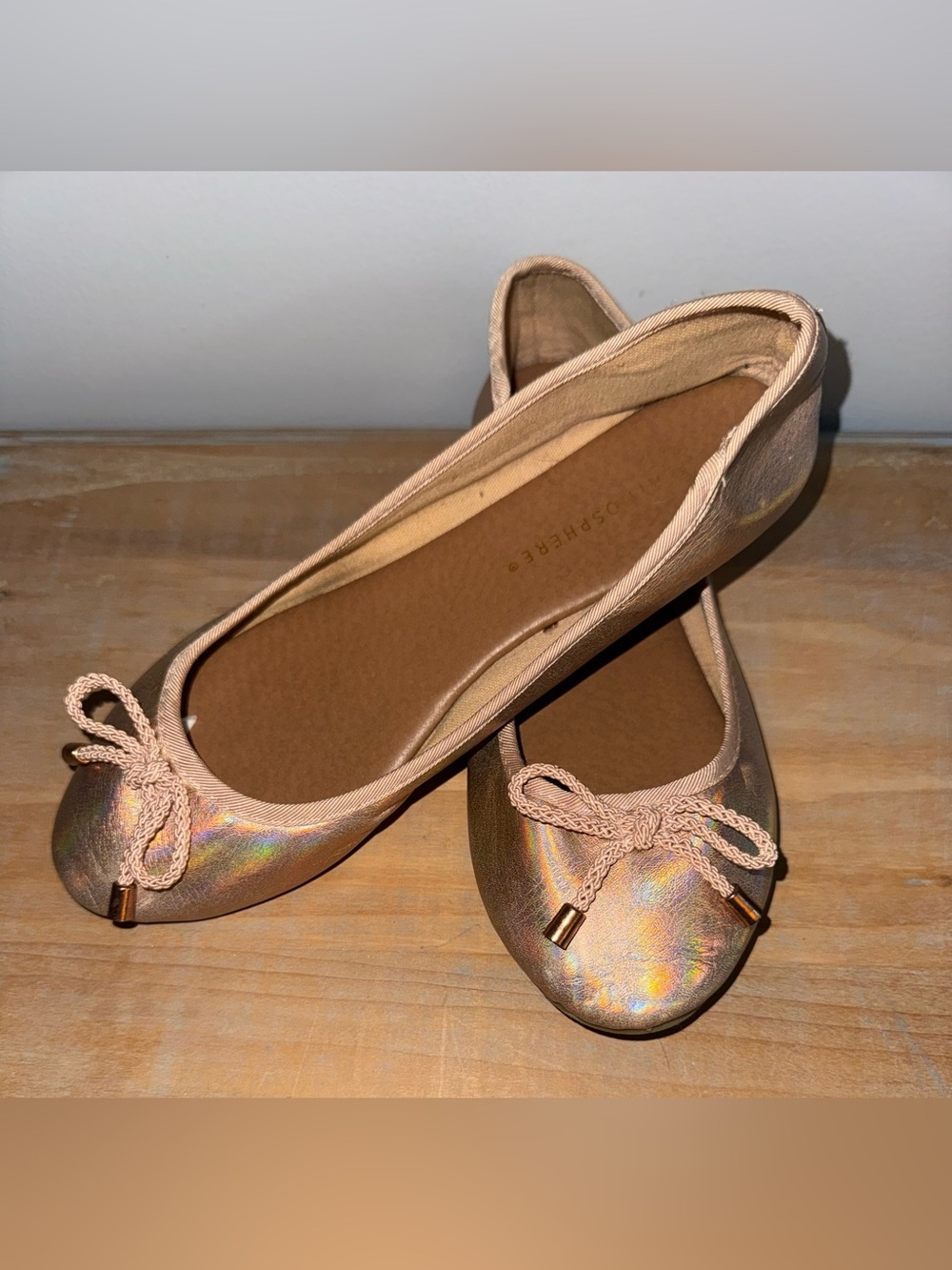 Atmosphere Iridescent Rose Pink Braided Bow Ballet Flats EUC